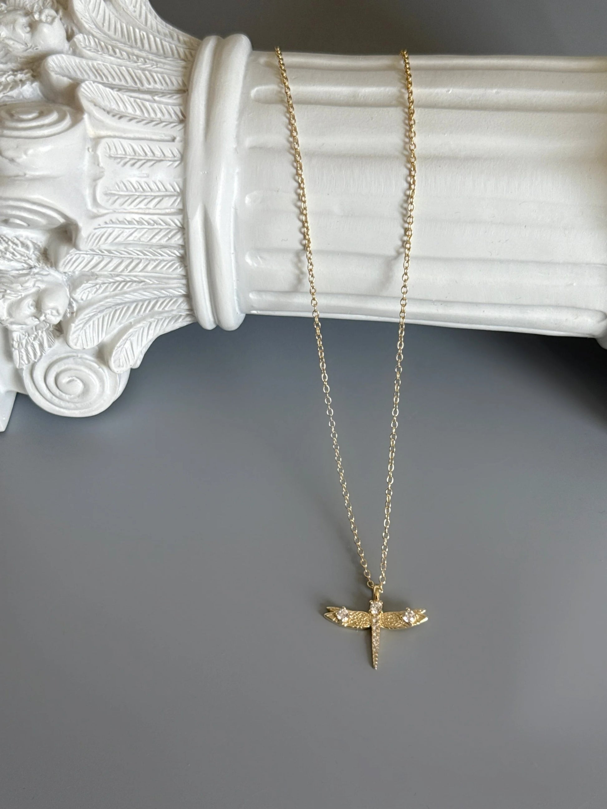 18K Gold Plated 925 Sterling Silver Elegant Dragonfly Necklace - Interactive Group