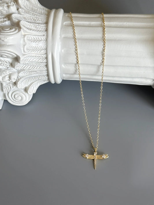 18K Gold Plated 925 Sterling Silver Elegant Dragonfly Necklace - Interactive Group
