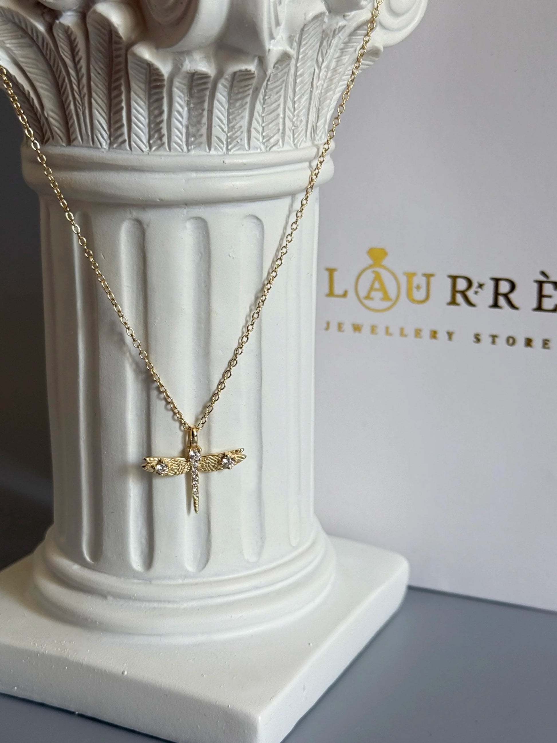 18K Gold Plated 925 Sterling Silver Elegant Dragonfly Necklace - Interactive Group