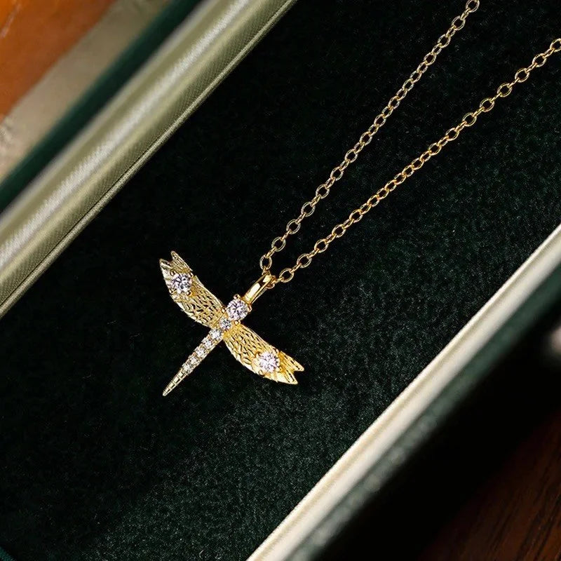 18K Gold Plated 925 Sterling Silver Elegant Dragonfly Necklace - Interactive Group