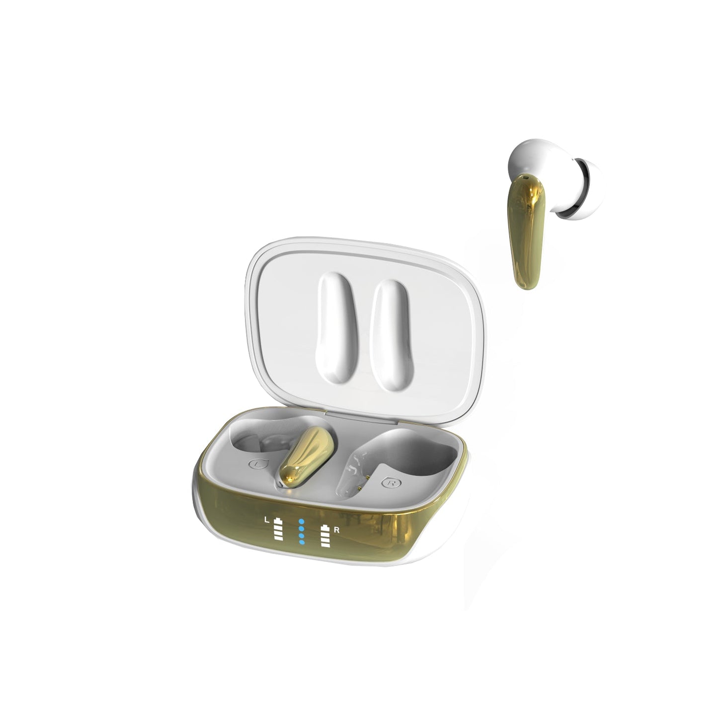 AIR Focus ANC Pearl White and Gold Active Noise Cancelling Earbuds (In Ear Wireless Headphones) - Interactive Group