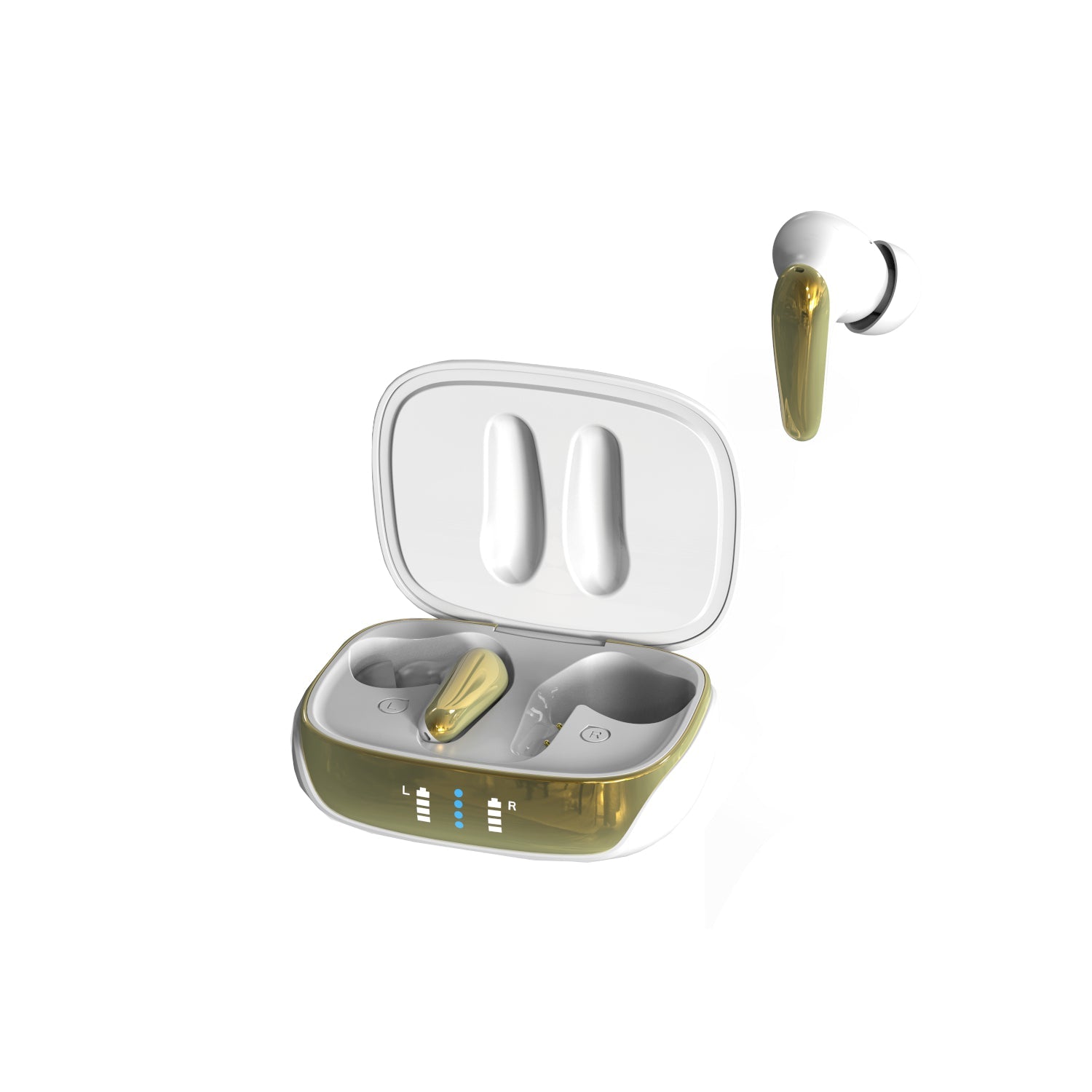 AIR Focus ANC Pearl White and Gold Active Noise Cancelling Earbuds (In Ear Wireless Headphones) - Interactive Group