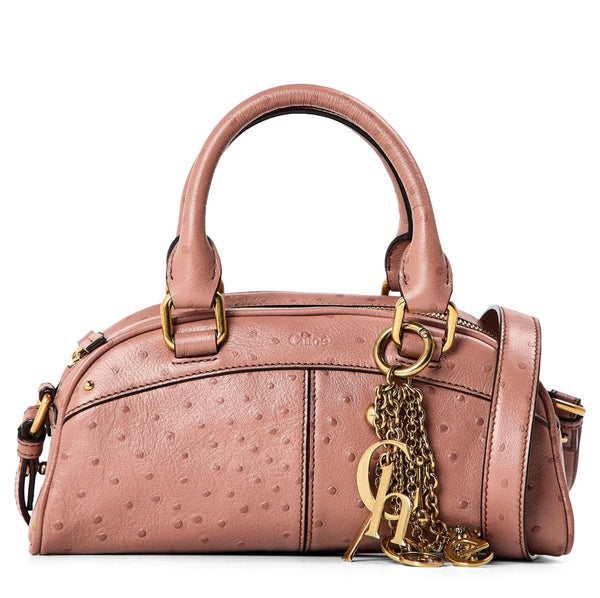 Chloe Women's Ostrich Bowling Top Handle Bag