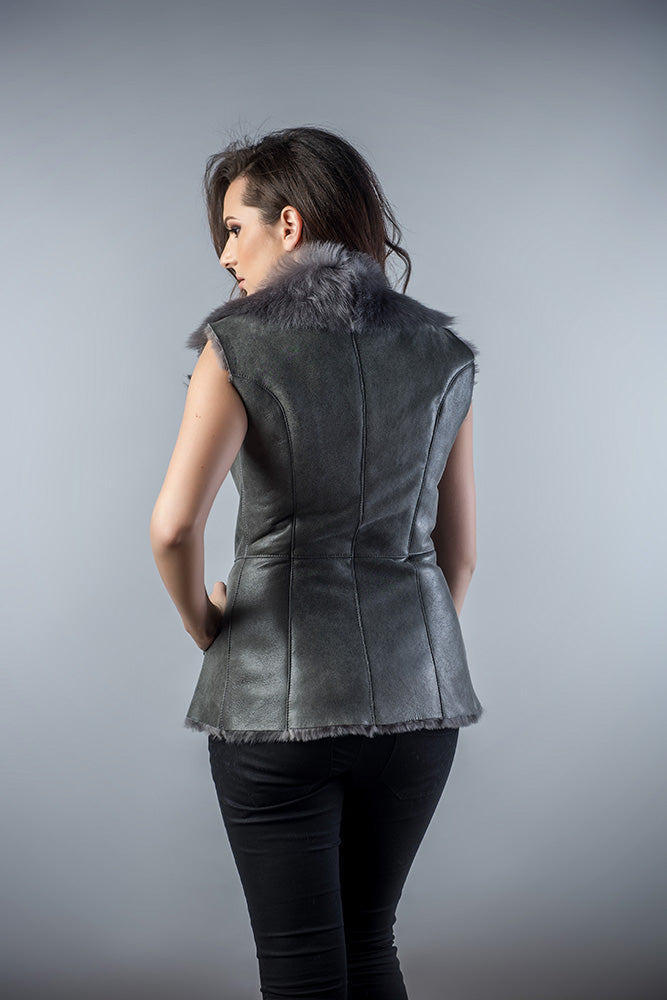 Gray Genuine Nappa Lambskin Fur Vest - Interactive Group