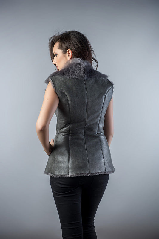 Gray Genuine Nappa Lambskin Fur Vest - Interactive Group
