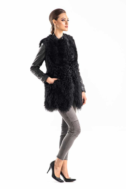Black Geniune Sheepskin Fur Vest - Interactive Group