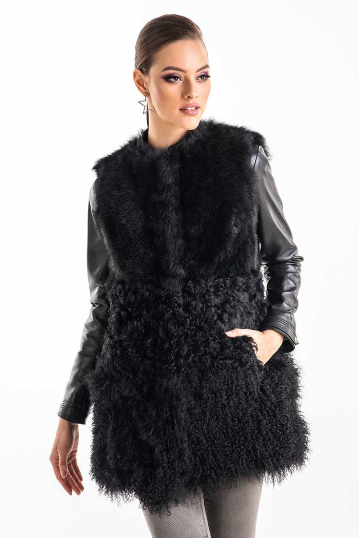 Black Geniune Sheepskin Fur Vest - Interactive Group