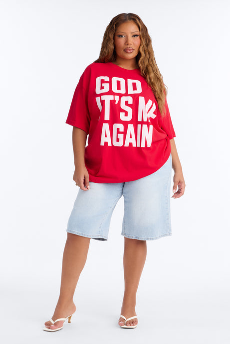 Dear God Its Me Oversized Tee - Red