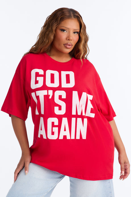 Dear God Its Me Oversized Tee - Red