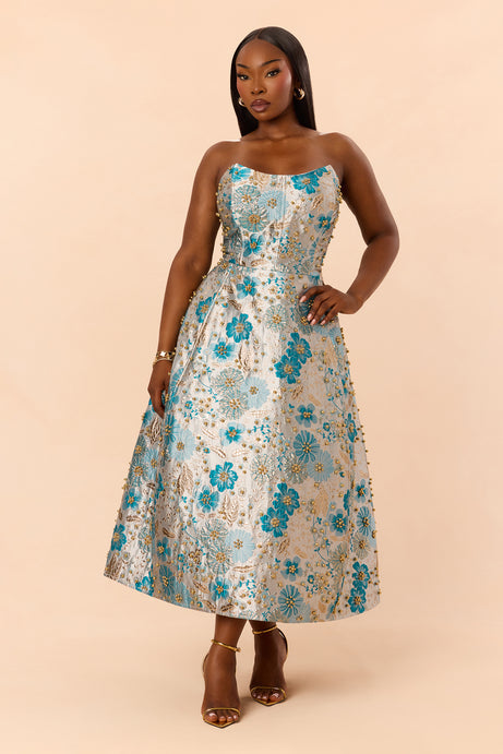 Honey Kiss Jacquard Midi Dress