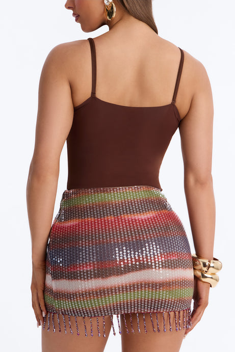 Summer Sunsets Striped Sequin Beaded Mini Skirt - Multi Color
