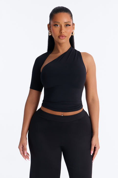 Second Skin Double Lined One Shoulder Short Sleeve Top