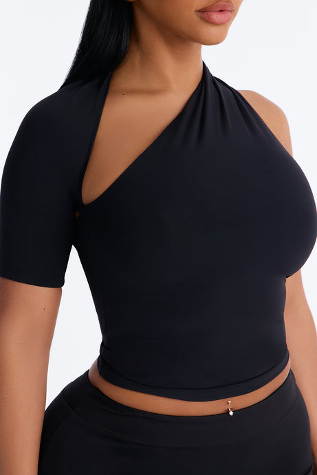 Second Skin Double Lined One Shoulder Short Sleeve Top