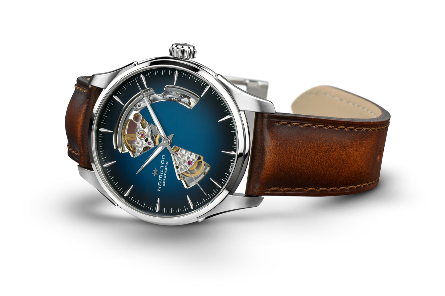 Hamilton Jazzmaster Open Heart Watch Automatic 40mm Blue Dial / Leather Strap
