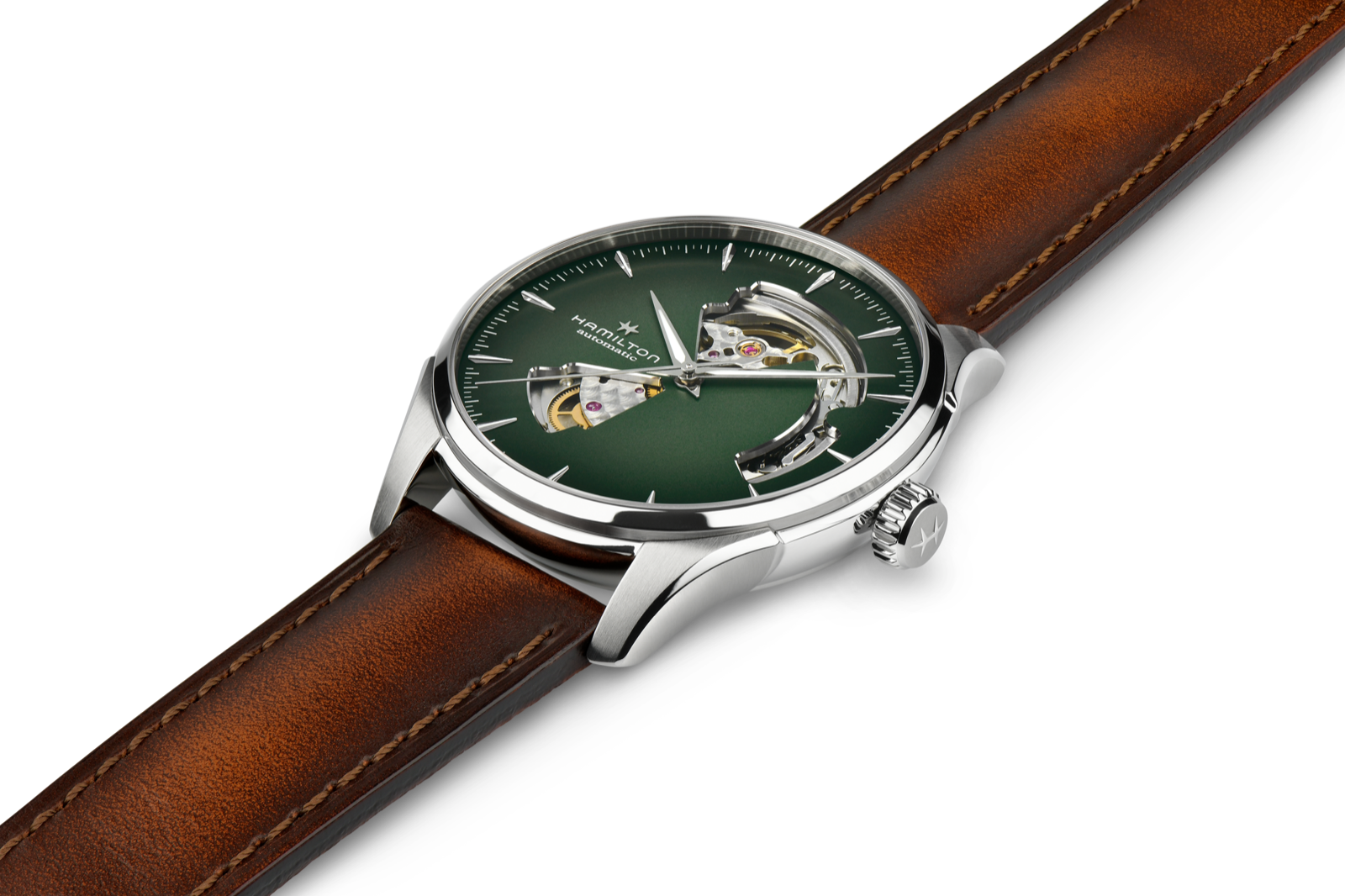 Hamilton Jazzmaster Open Heart Watch Automatic 40mm Green Dial / Leather Strap