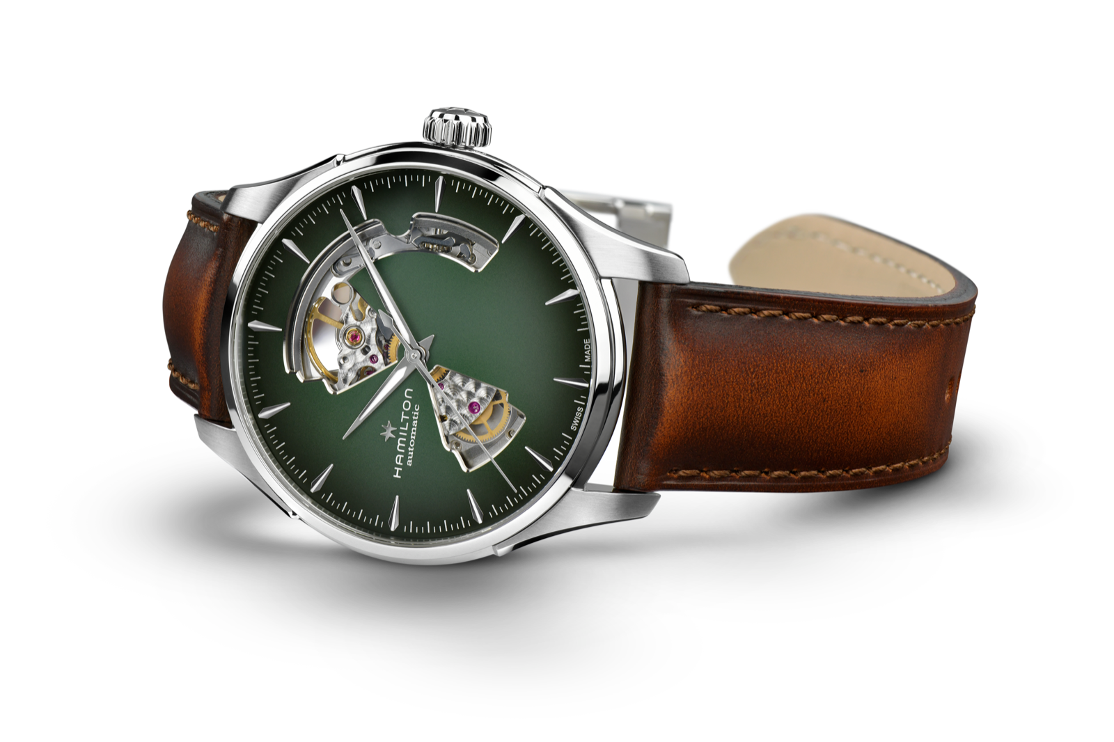 Hamilton Jazzmaster Open Heart Watch Automatic 40mm Green Dial / Leather Strap
