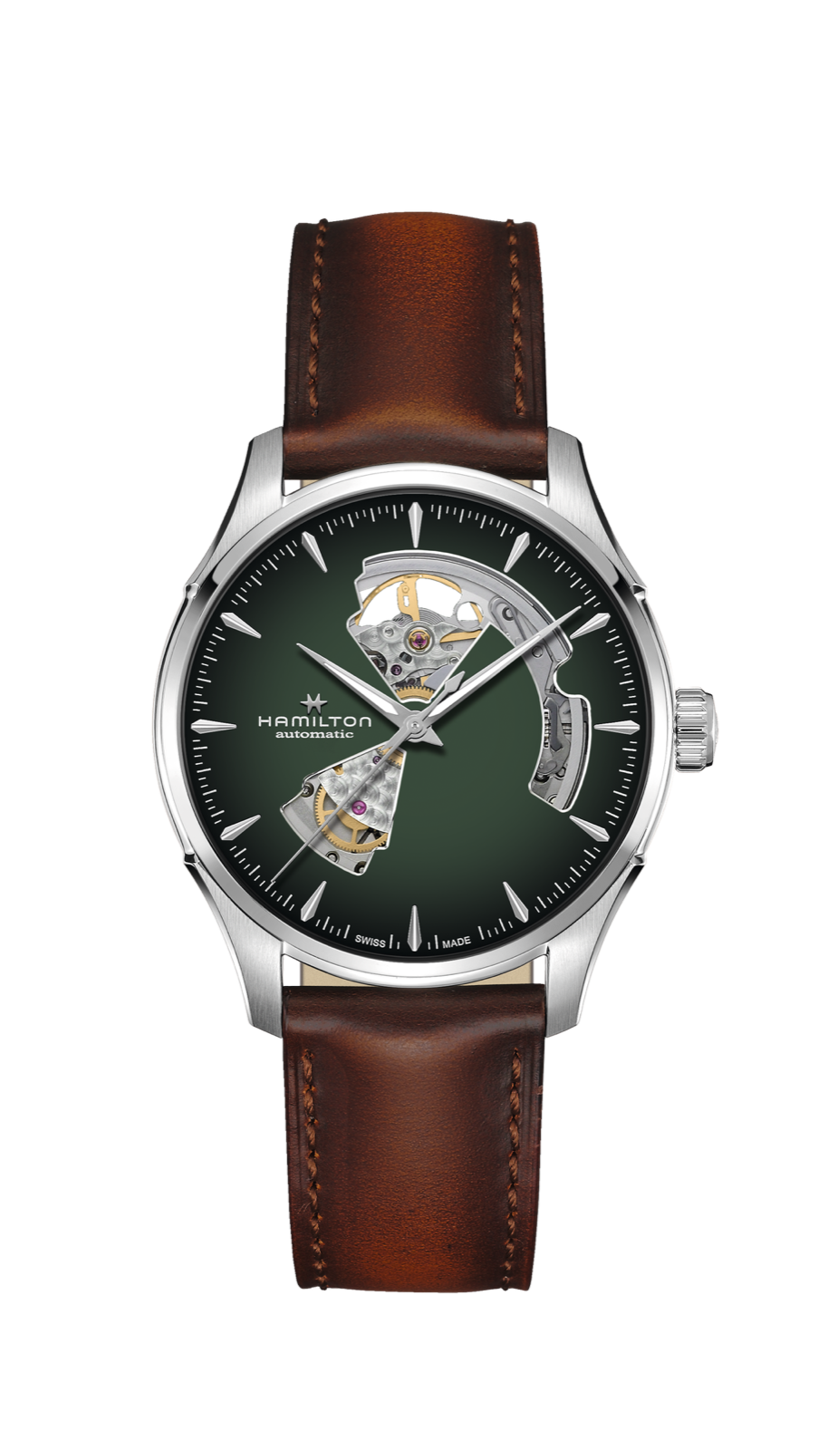 Hamilton Jazzmaster Open Heart Watch Automatic 40mm Green Dial / Leather Strap
