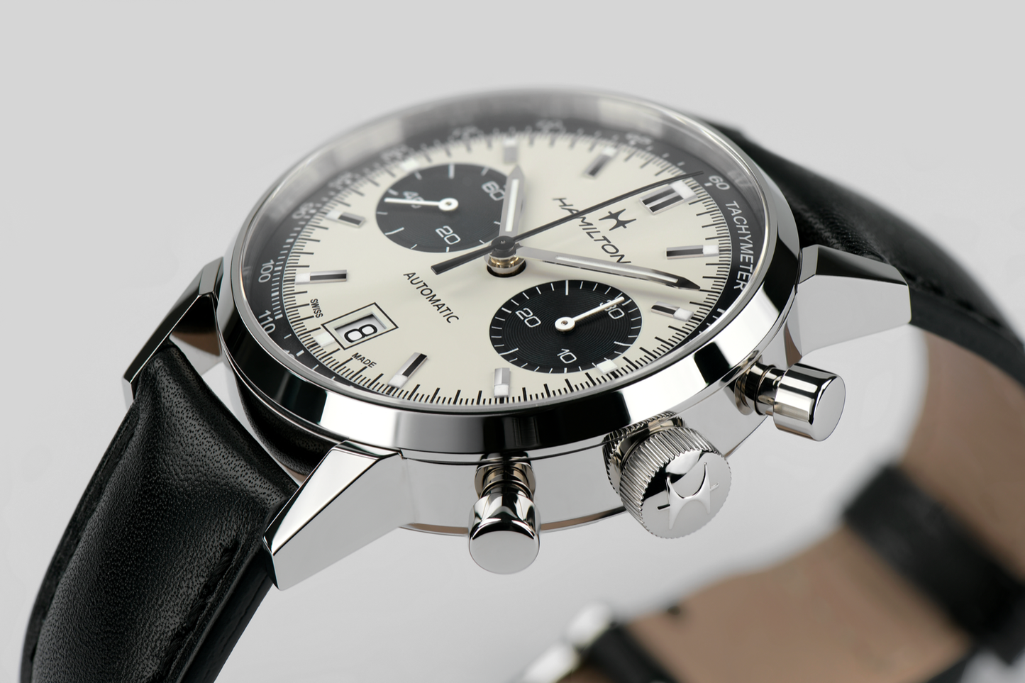 Hamilton American Classic Intra-Matic Chronograph Watch Automatic 40mm White Dial / Leather Strap