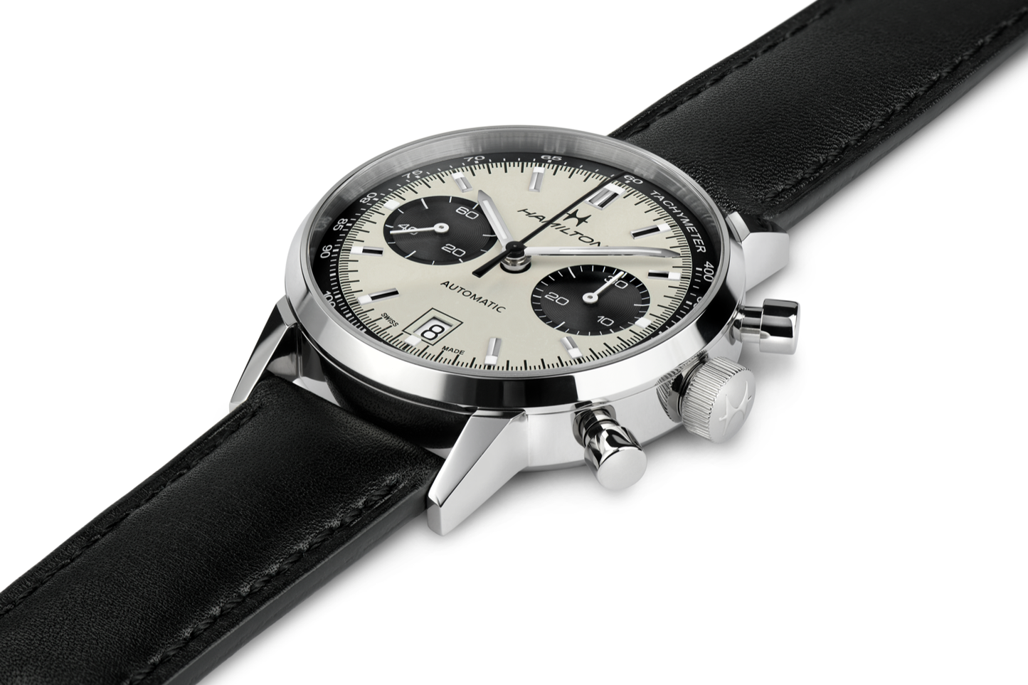 Hamilton American Classic Intra-Matic Chronograph Watch Automatic 40mm White Dial / Leather Strap