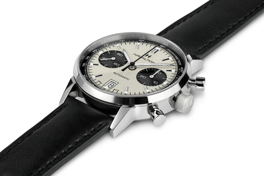 Hamilton American Classic Intra-Matic Chronograph Watch Automatic 40mm White Dial / Leather Strap