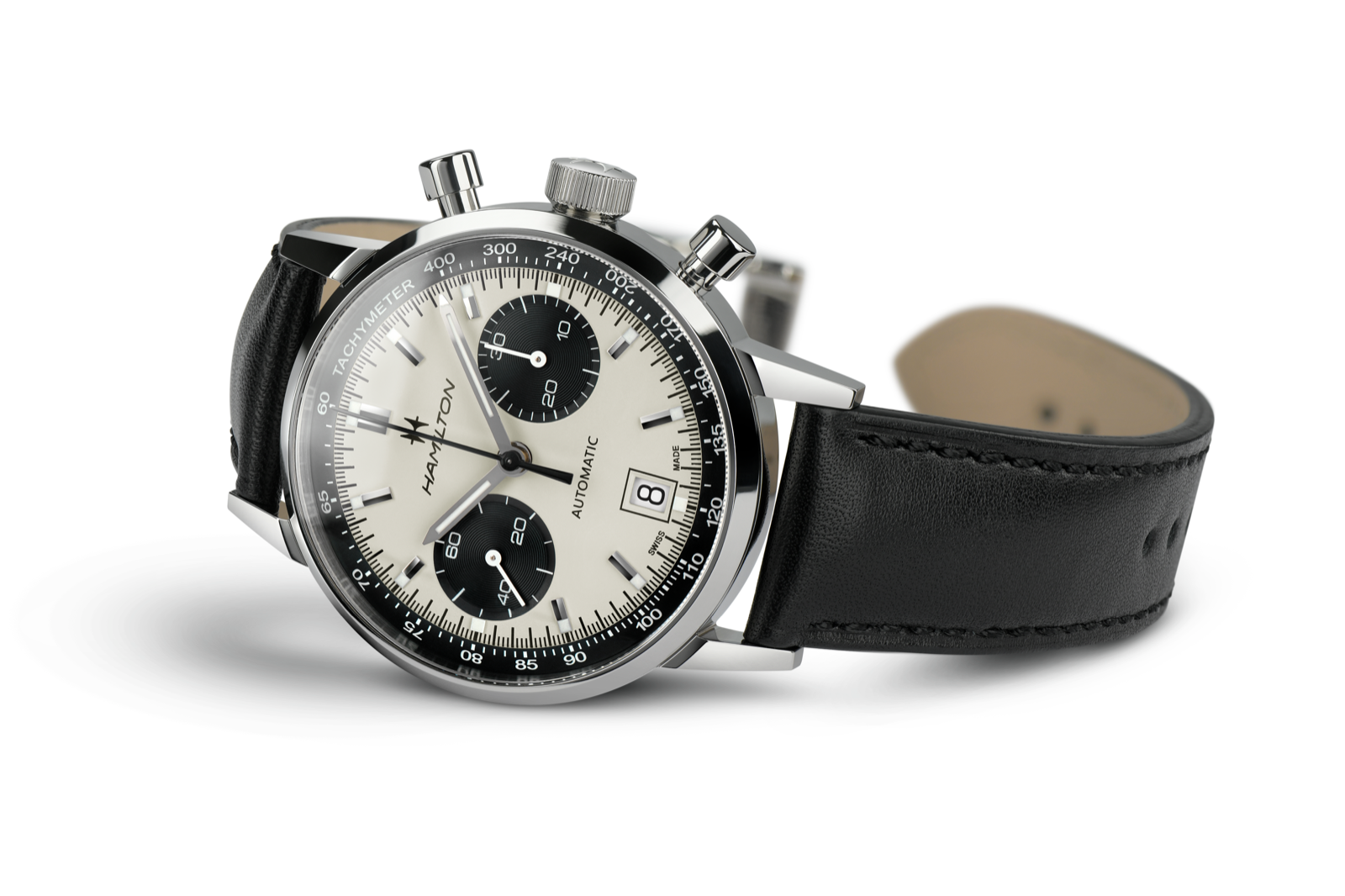 Hamilton American Classic Intra-Matic Chronograph Watch Automatic 40mm White Dial / Leather Strap