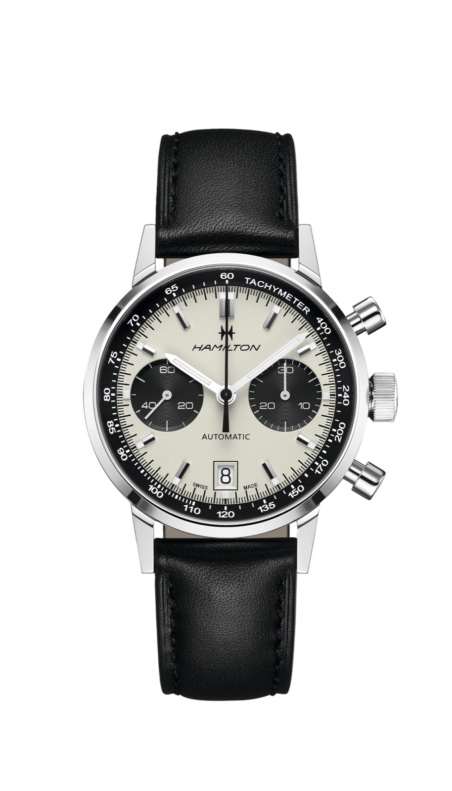 Hamilton American Classic Intra-Matic Chronograph Watch Automatic 40mm White Dial / Leather Strap