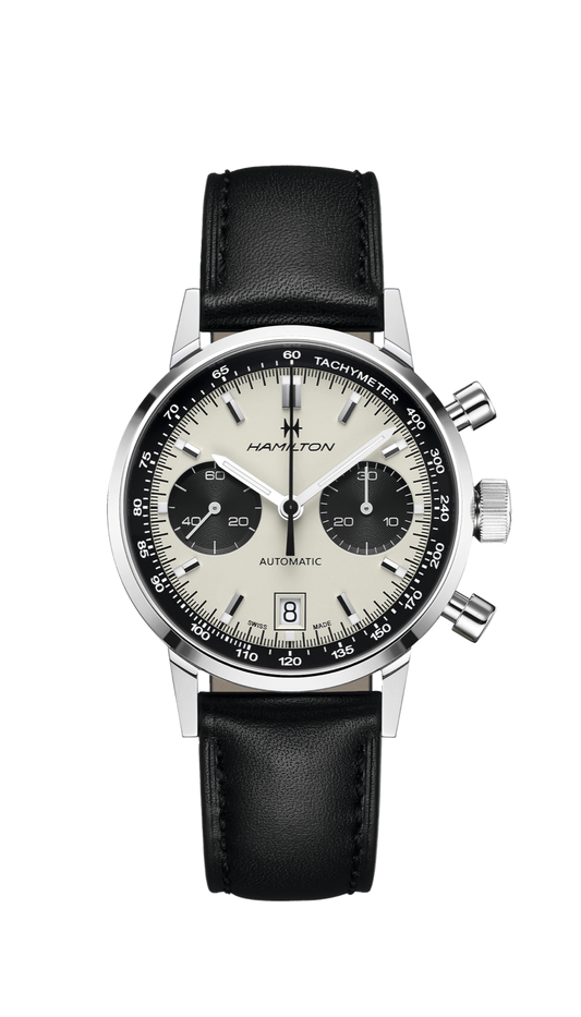 Hamilton American Classic Intra-Matic Chronograph Watch Automatic 40mm White Dial / Leather Strap