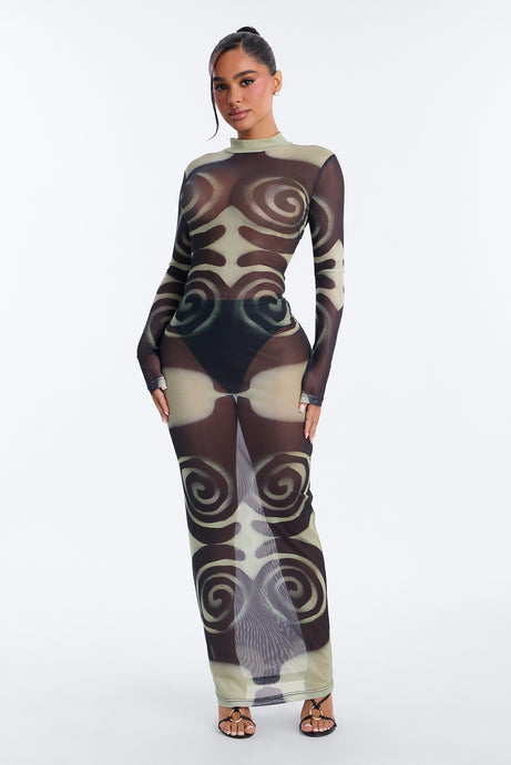 A Little Whimsy Mesh Maxi Dress - Black/combo