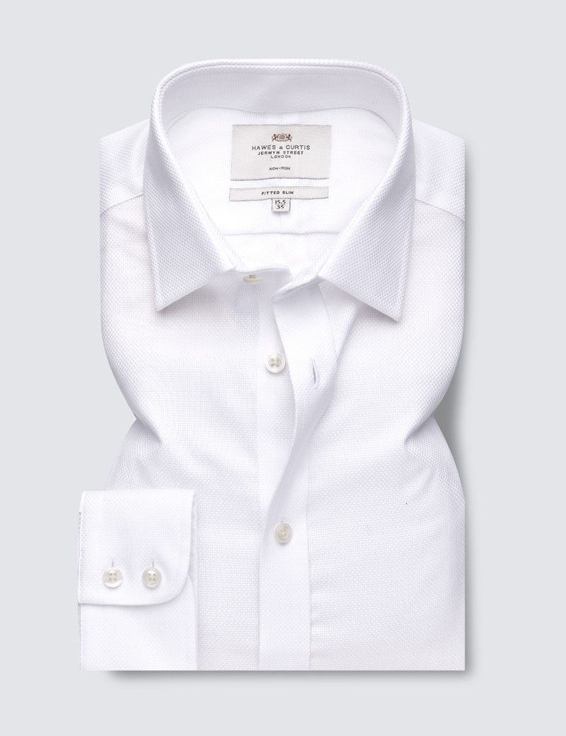Fitted Slim White Fabric Interest Non-Iron Shirt