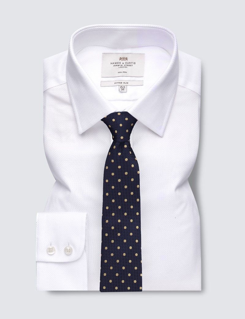 Fitted Slim White Fabric Interest Non-Iron Shirt