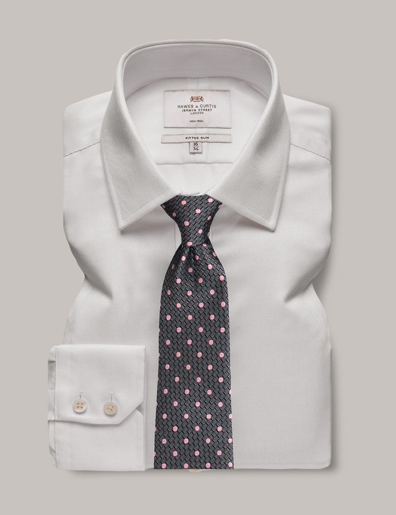 Fitted Slim White Pique Non-Iron Shirt