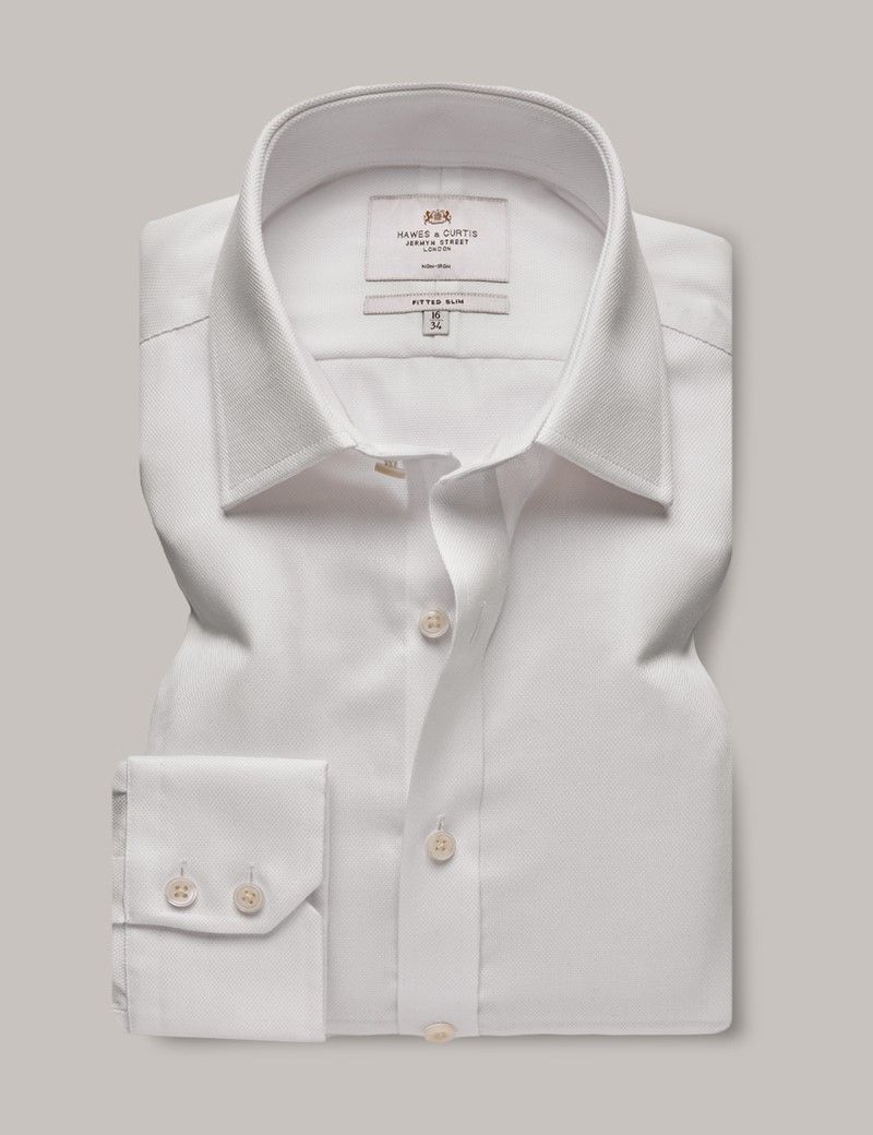 Fitted Slim White Pique Non-Iron Shirt