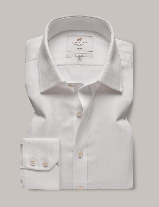 Fitted Slim White Pique Non-Iron Shirt