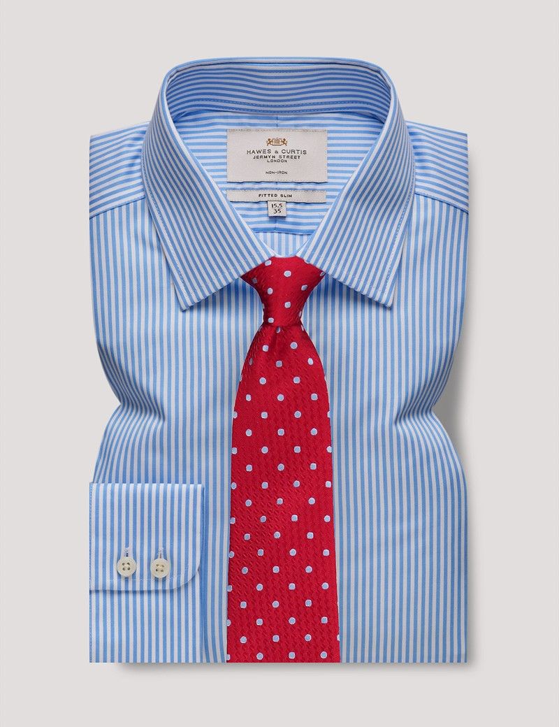 Fitted Slim Blue & White Bengal Stripe Twill Non-Iron Shirt
