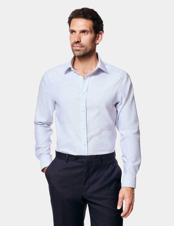 Fitted Slim Blue & White Textured Weave Non-Iron Shirt