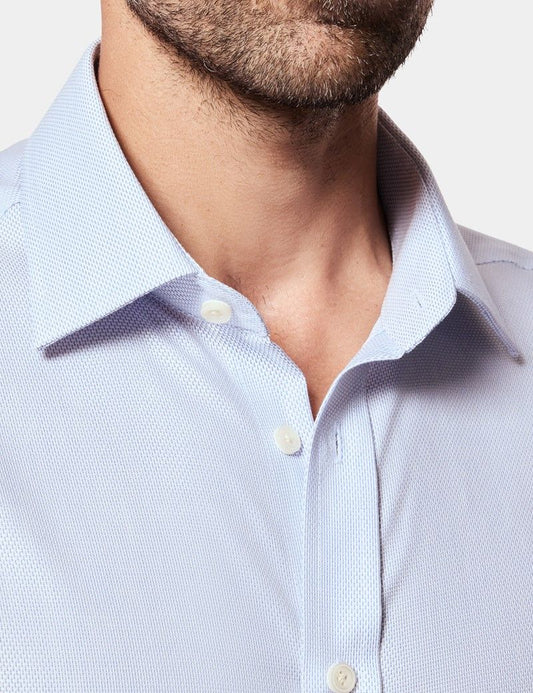 Fitted Slim Blue & White Textured Weave Non-Iron Shirt