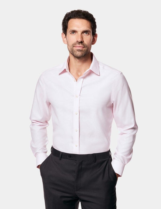 Fitted Slim Pink & White Textured Weave Non-Iron Shirt