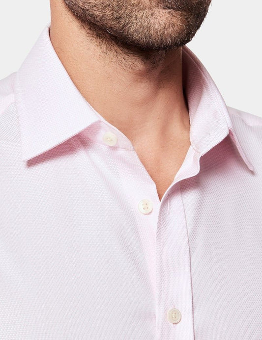 Fitted Slim Pink & White Textured Weave Non-Iron Shirt