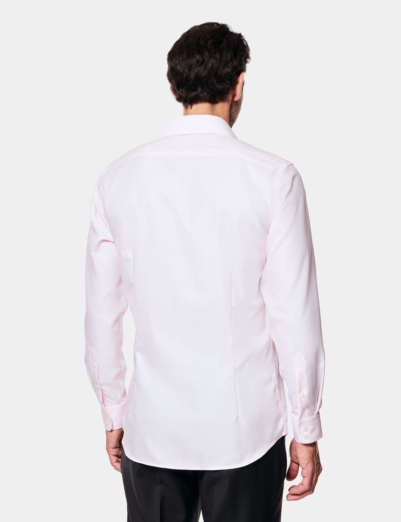 Fitted Slim Pink & White Textured Weave Non-Iron Shirt