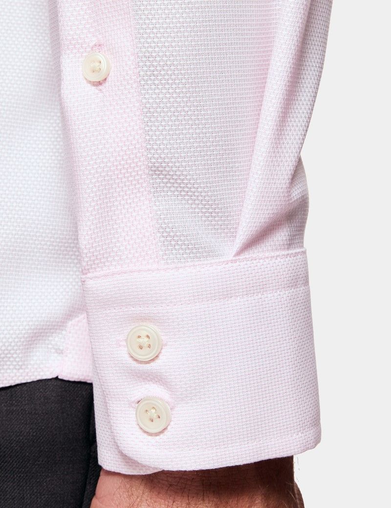 Fitted Slim Pink & White Textured Weave Non-Iron Shirt