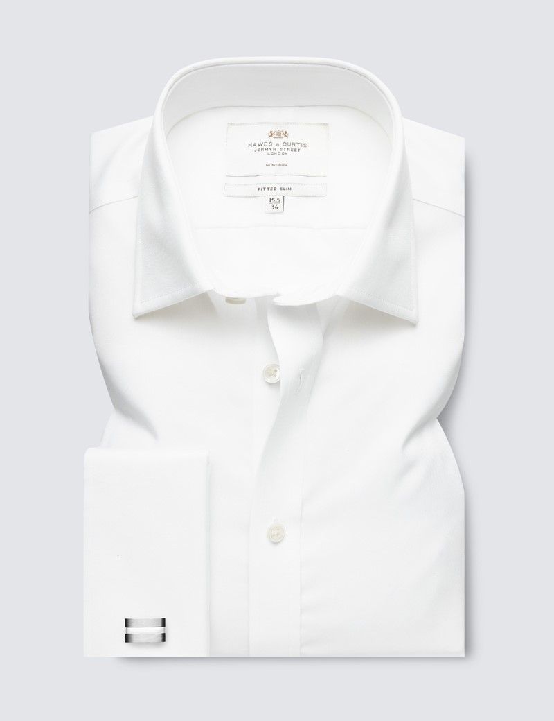 Fitted Slim White Twill Non-Iron Shirt