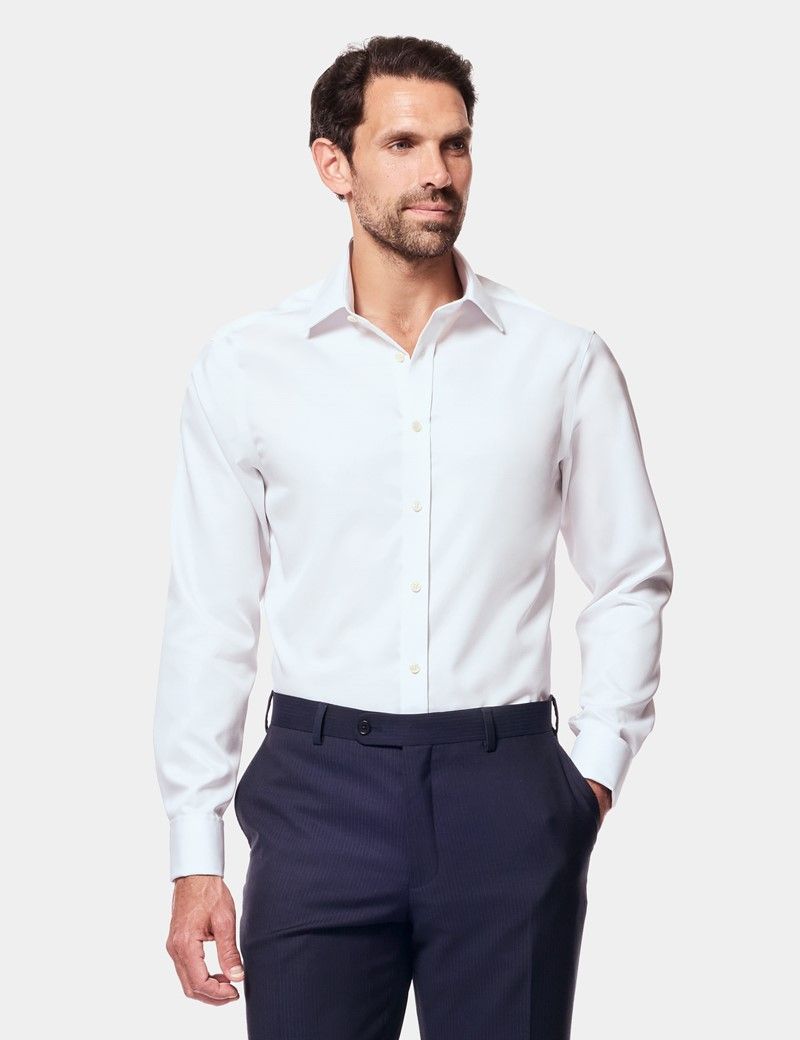 Fitted Slim White Twill Non-Iron Shirt
