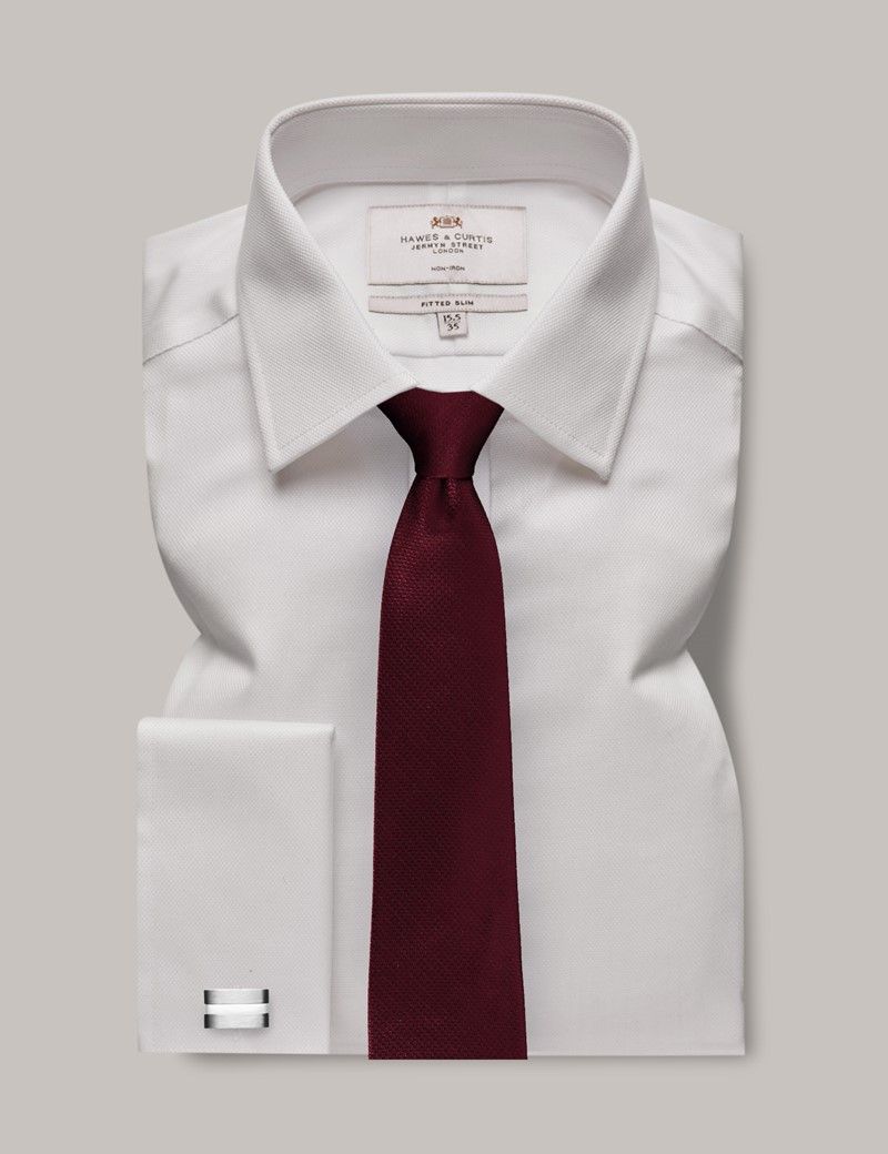Fitted Slim White Pique Non-Iron Shirt