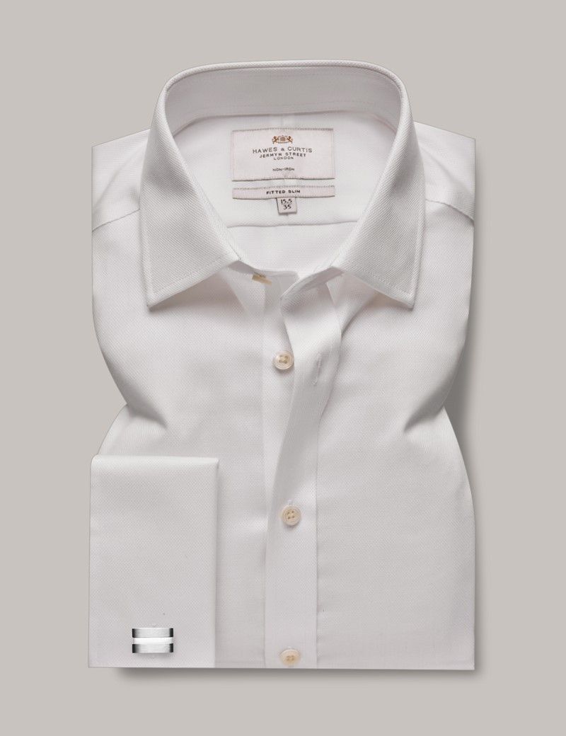 Fitted Slim White Pique Non-Iron Shirt
