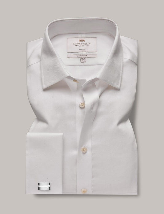 Fitted Slim White Pique Non-Iron Shirt
