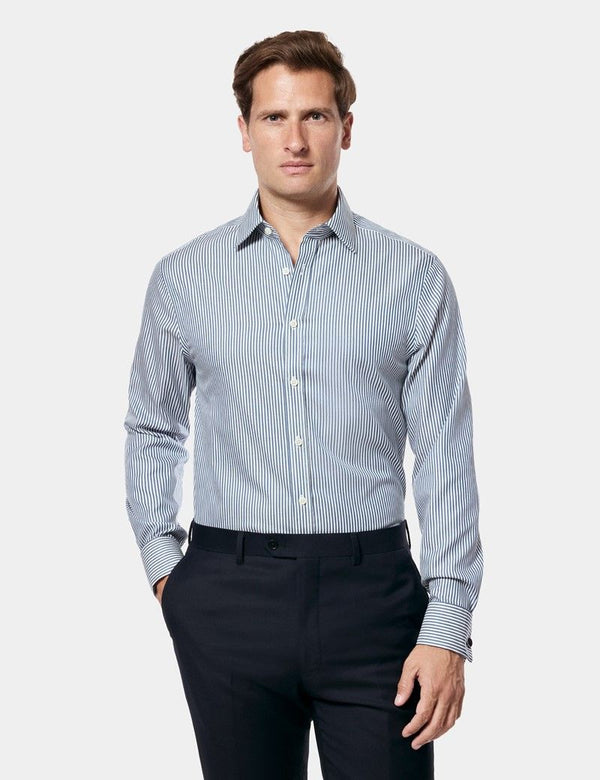 Fitted Slim Navy & White Stripe Non-Iron Shirt