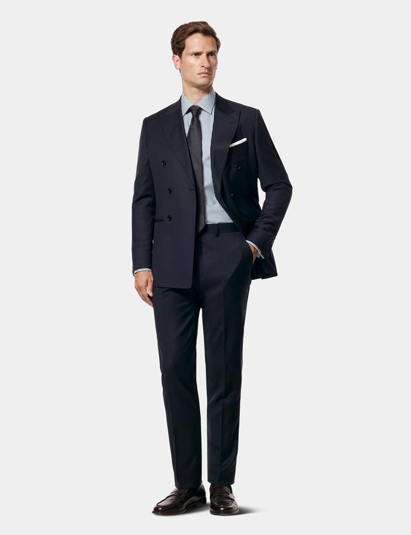 Fitted Slim Navy & White Stripe Non-Iron Shirt