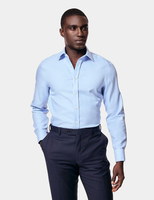 Fitted Slim Blue & White Dogtooth Twill Non-Iron Shirt