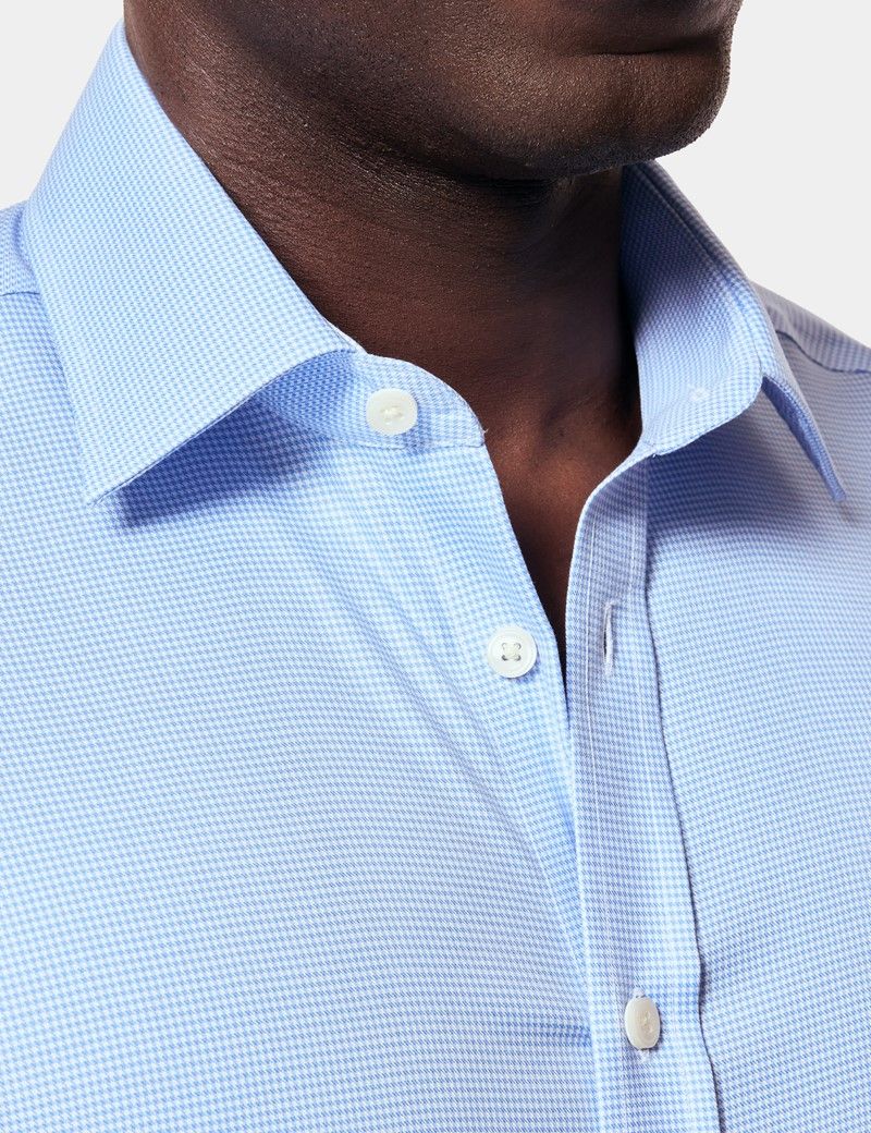 Fitted Slim Blue & White Dogtooth Twill Non-Iron Shirt