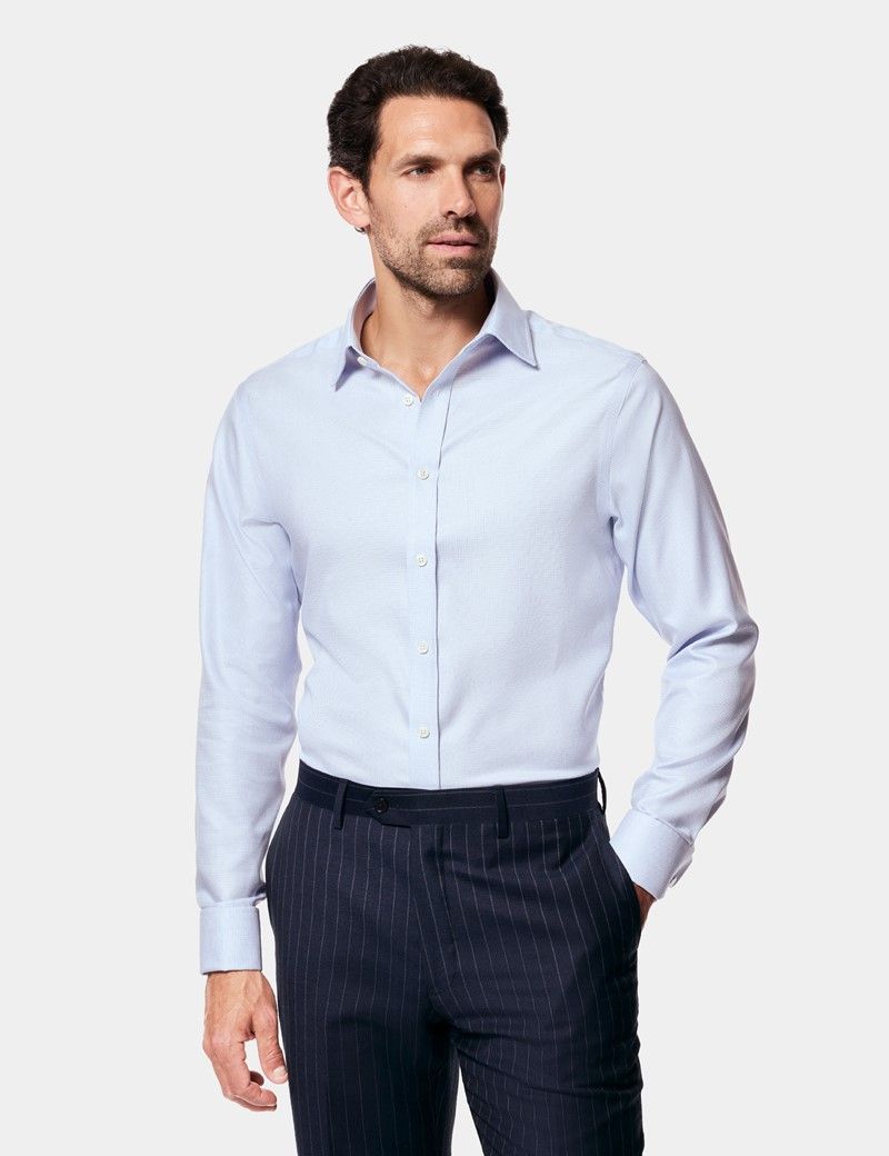 Fitted Slim Blue & White Textured Weave Non-Iron Shirt